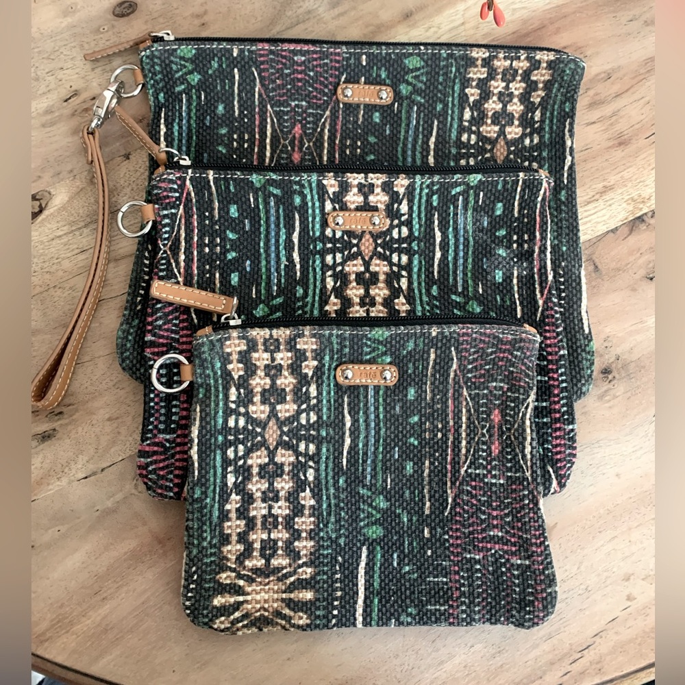Set of 3 Rafe New York Small Wristlet Bags Tribal Ethnic Boho Linen & Cotton